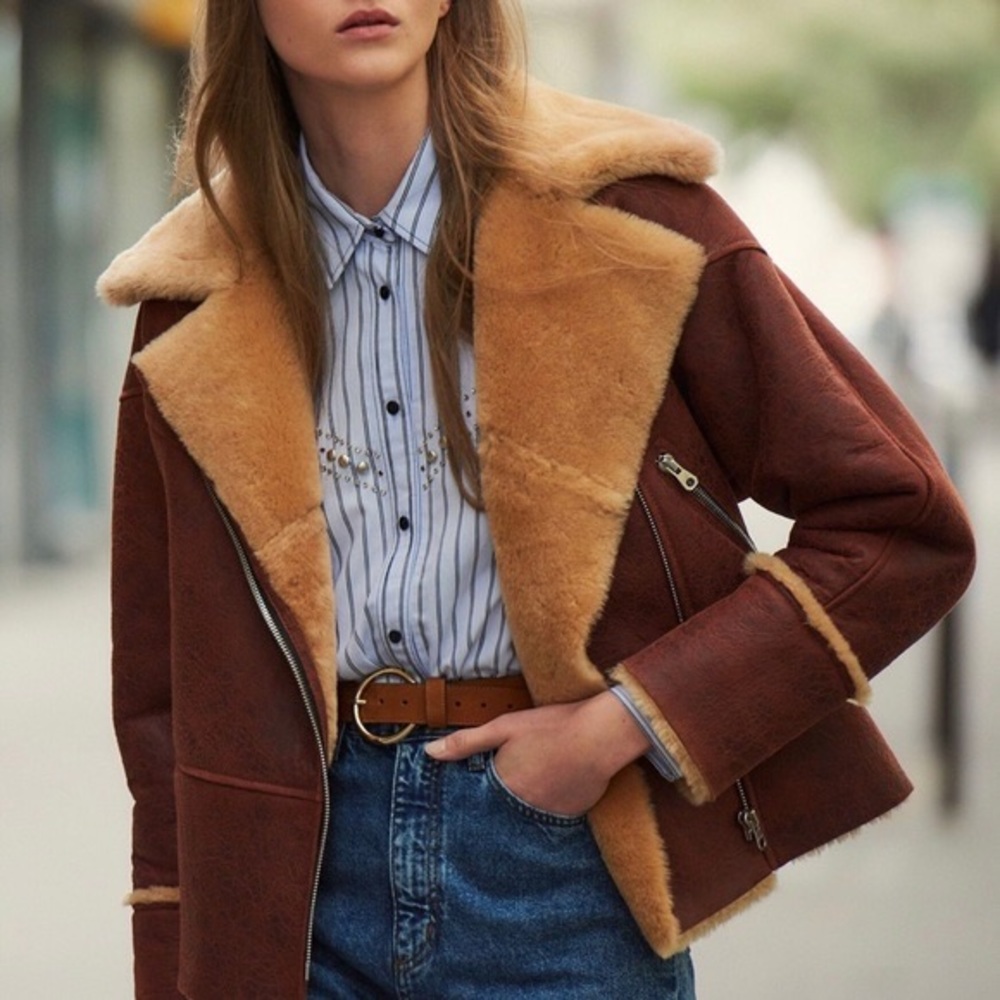 Sandro Paris Zinal Shearling Biker Jacket